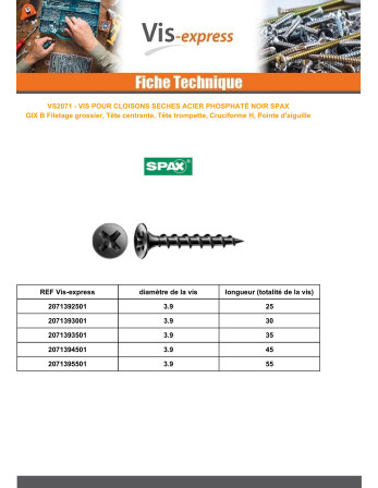 1 x 
    Schraube für Gipsplatte Spax 3,9X30...