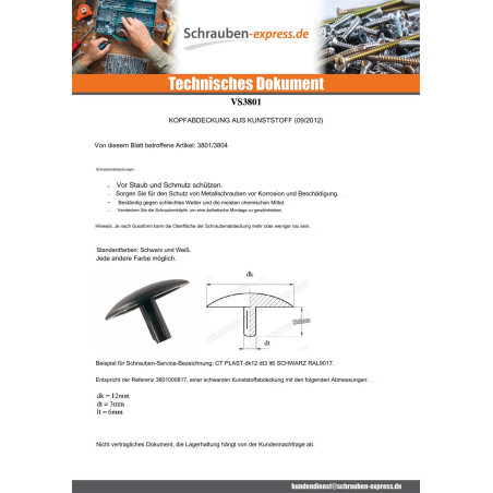 1 x Schraubenkopfabdeckung Polyethylen Kopf-Durchmesser 12 Gewindedurchmesser 2,5 Gewindelänge 5 RAL9010 reinweiß