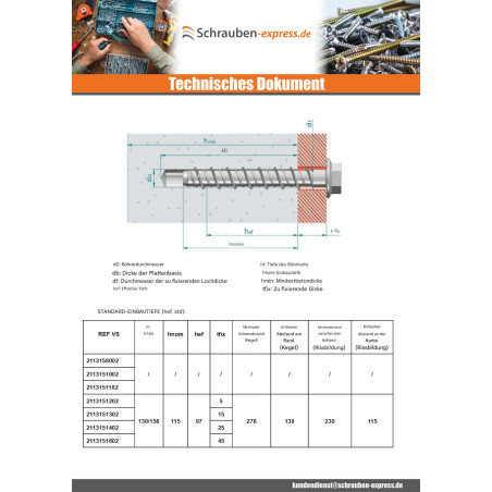 1 x Betonschraube Sechskantkopf Kreuzschlitz mit Flansch T21 14x100 Verzinkt