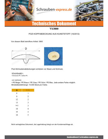 1 x Schraubenkopfabdeckung Polyethylen...