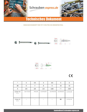 1 x Spanplattenschrauben TEKOR Rundkopf T15 3,5...