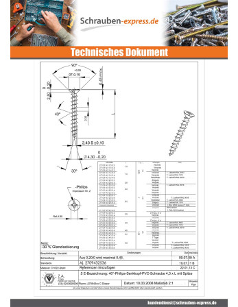1 x Schraube PVC Flacher Senkkopf Phillips...