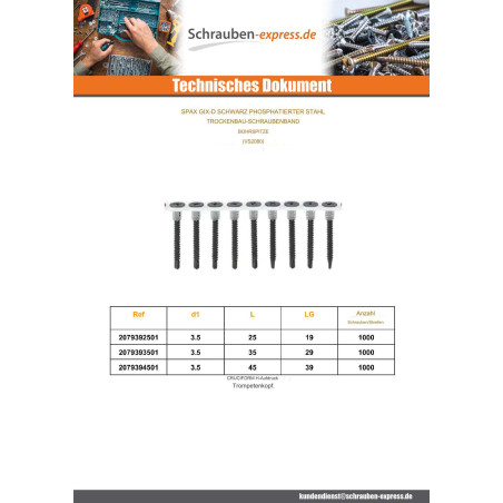 1 x Schnellbauschrauben 50 Spax GIX-D 3,5 x 35 Metallphosphat
