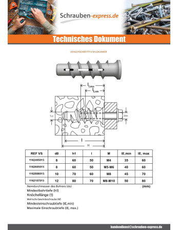 1 x Dübel Nylon Fischer FTP K 10