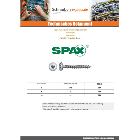 1 x Spax Holzschraube Tellerkopfschrauben T40 4CUT 8X80 Mit Gewinde 70 WIROX