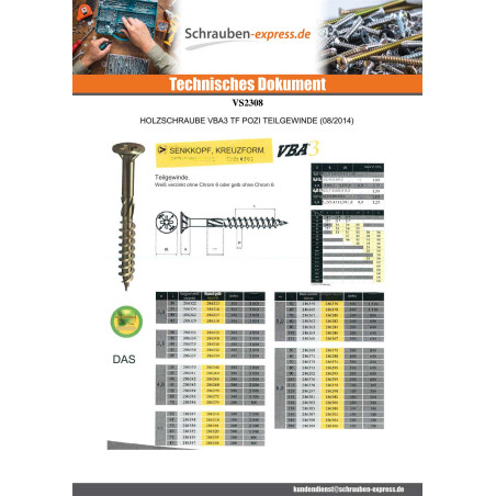 1 x Spanplattenschraube Senkkopf Pozi 3,5X35 Teilgewinde Verzinkt