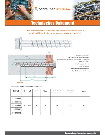 1 x Betonschraube Sechskantkopf Kreuzschlitz...