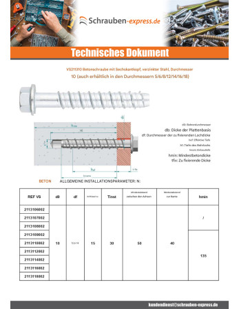 1 x Betonschraube Sechskantkopf Kreuzschlitz...