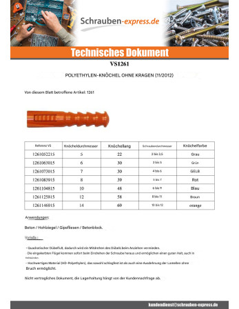 1 x Dübel Polyethylen RAM R 7x30 Ohne Flansch