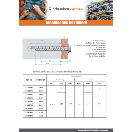 1 x Betonschraube Sechskantkopf Kreuzschlitz mit Flansch T10 6x100 Verzinkt
