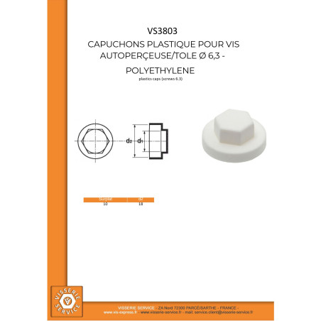 1 x Kappe Sechskantkopf Polyethylen RAL1021 für Bohrschrauben oder Blechschrauben Ø 6.3