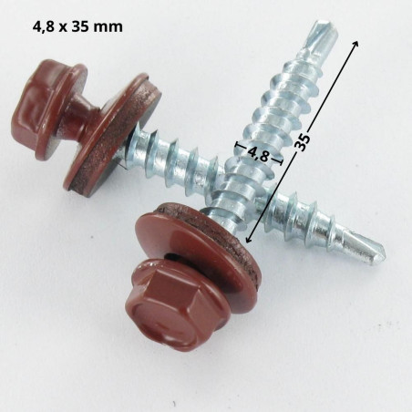 1 x Selbstbohrende Schrauben Sechskantkopf 4,8 x 35 Scheibe mit EPDM Neopren-Dichtung Verzinkt RAL3009 oxidrot