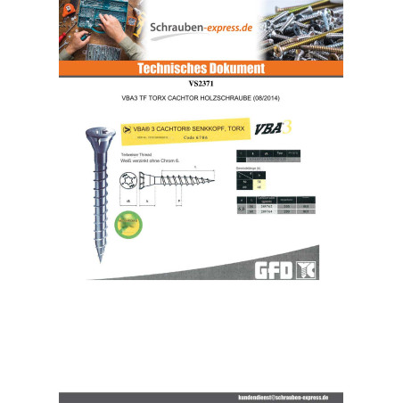 1 x Spanplattenschraube CACHTOR 6X38 Verzinkt