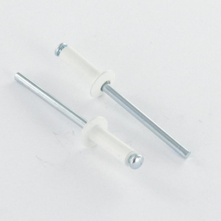 1 x Blindniete Aluminio Vástago acero 4,8 x 10 Klemmdicke 3 für 5 Standard-Rundkopf Weißer Lack