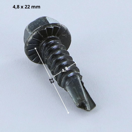 1 x Selbstbohrende Schrauben Sechskantkopf 4,8 x 22 Blechgewinde Stahl schwarz verzinkt