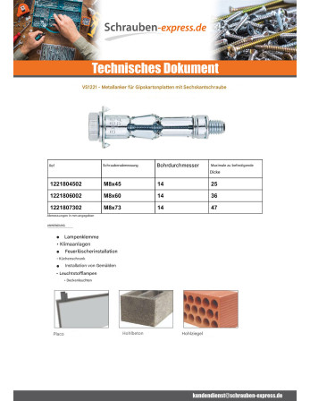 1 x Metalldübel für Gipskarton Mit...