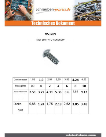 1 x Schlagschrauben Type U Rundkopf 2,54x 1/4...