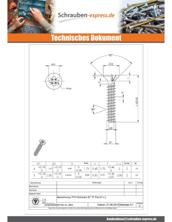 1 x Schraube PVC Senkkopf Pozi 2 4X25 Verzinkt
