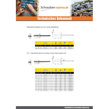 1 x Niet Wasserdicht GOSTOP Aluminium Stahlgewinde Flachkopf 3,2 x 14