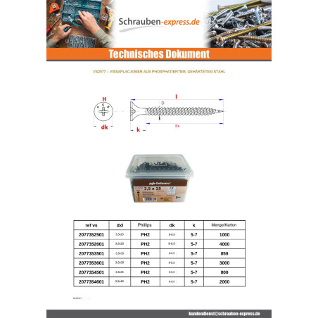 1 x Eimer Von 4000 Schraube für Gipsplatte 3,5X25 Metallphosphat