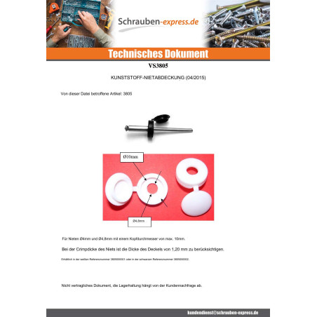 1 x Abdeckkappe Niet Schwarzes Polyethylen