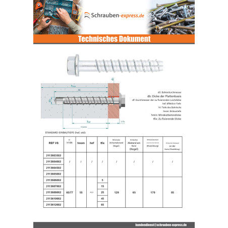 1 x Betonschraube Sechskantkopf Kreuzschlitz mit Flansch T10 6x40 Verzinkt