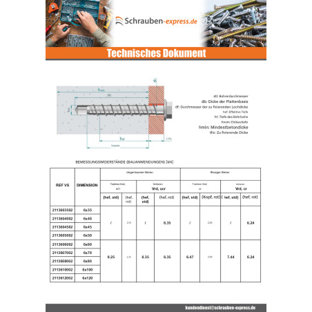 1 x Betonschraube Sechskantkopf Kreuzschlitz mit Flansch T10 6x40 Verzinkt