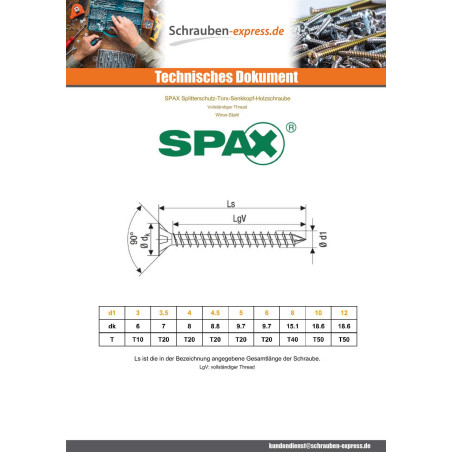 1 x Spax Holzschraube Senkkopfschraube T20 5X70 Gesamtgewinde WIROX