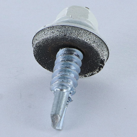 1 x Selbstbohrende Schrauben Sechskantkopf 4,8 x 19 Scheibe mit EPDM Neopren-Dichtung Verzinkt RAL9010 reinweiß
