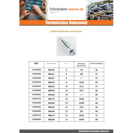 1 x Metalldübel für Gipskarton Mit Schraube M5X89 RAWLPLUG