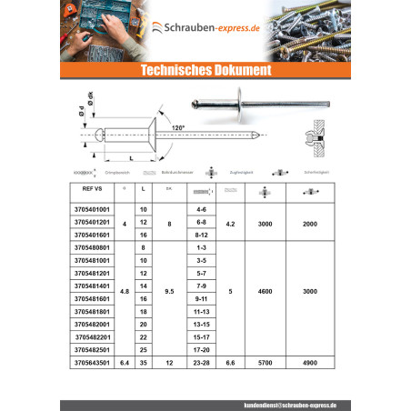 1 x "Niet ZING 4,8 x 20 Klemmdicke 13 für 15 Senkkopfschraube