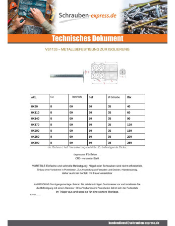 1 x Bevestiging metalen isolatie ZN 8x110