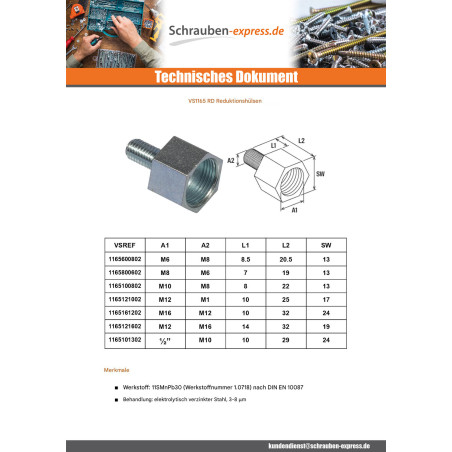 1 x Langmutter Fischer Von REDUKTION RD 1/2"-M10