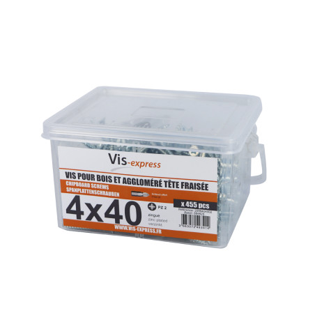 1 x Eimer Von 455 Spanplattenschraube 4X40 Senkkopf Pozi 2 Verzinkt