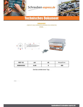 1 x Eimer Von 455 Spanplattenschraube 4X40...