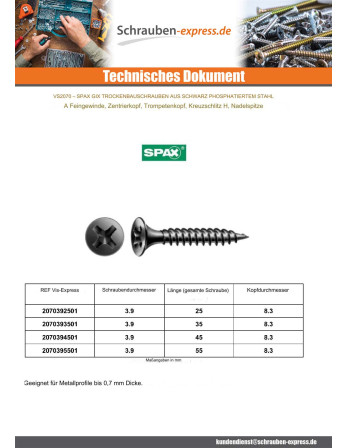 1 x Schraube für Gipsplatte Spax 3,9X25...