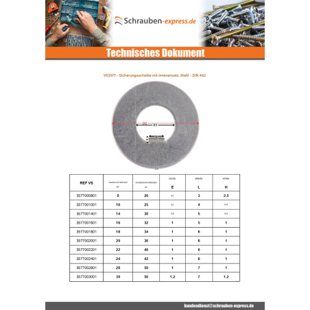 1 x Sicherungsscheibe mit Innenzapfen 30 x 50 x 1,2 Type F 7 Rohstahl