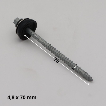 1 x Selbstbohrende Schrauben Sechskantkopf 4,8 x 70 Mit Gewinde 60 Scheibe mit EPDM Neopren-Dichtung Verzinkt