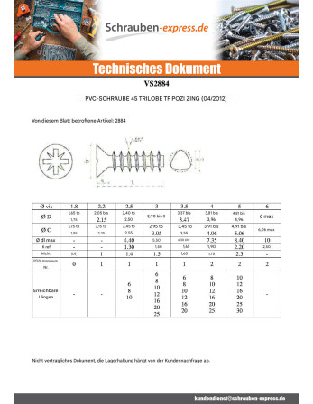 1 x Schraube für Kunststoff TRILOBE...