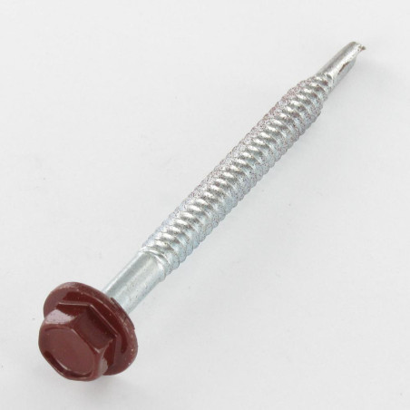 1 x Selbstbohrende Schrauben Sechskantkopf Kreuzschlitz mit Flansch Glatt 6,3 x 75 Verzinkt RAL8012 rotbraun