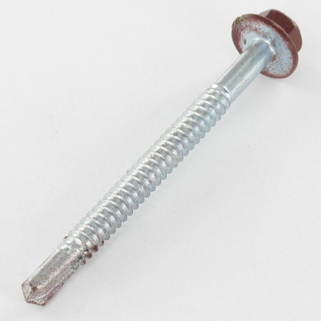 1 x Selbstbohrende Schrauben Sechskantkopf Kreuzschlitz mit Flansch Glatt 6,3 x 75 Verzinkt RAL8012 rotbraun