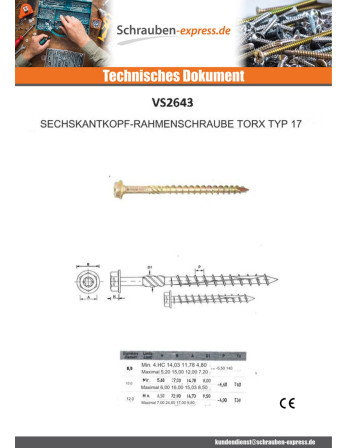 1 x Rahmenschraube tekor Sechskantkopf cut...