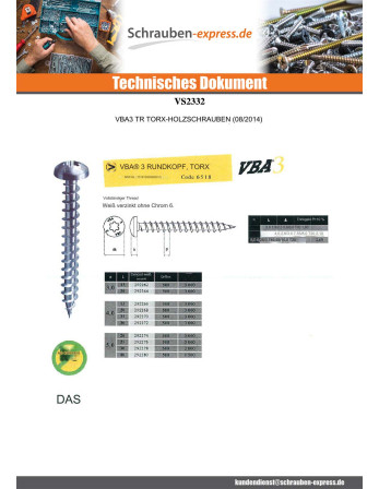 1 x Spanplattenschraube Rundkopf TORX 5X40 T20...