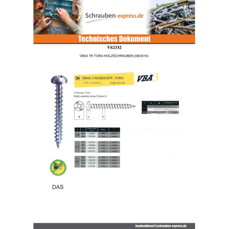 1 x Spanplattenschraube Rundkopf TORX 5X40 T20 Verzinkt