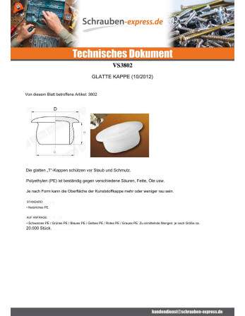 1 x Kappe Glatt 25x32 LG13 Polyethylen RAL1020