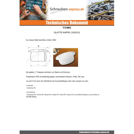 1 x Kappe Glatt 25x32 LG13 Polyethylen RAL1020