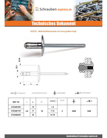1 x Blindniete Multigrip Aluminium Stahlgewinde...