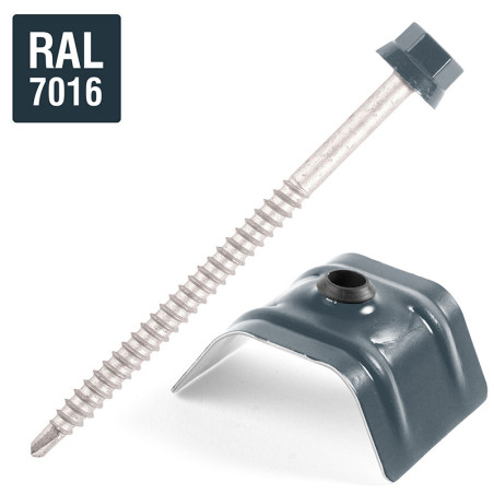 1 x Selbstbohrende Schrauben mit Reiter für Dächer 2 stück Type C1 RAL7016 anthrazitgrau 6,3 x 100