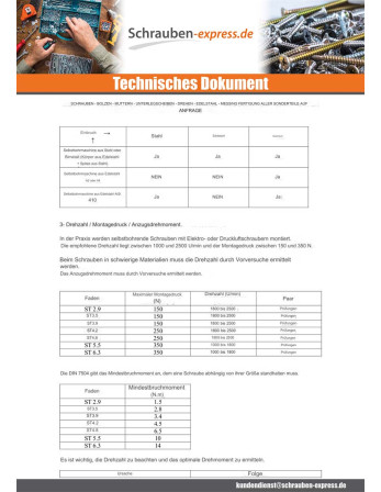 1 x Selbstbohrende Schrauben Senkkopfschraube...