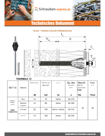 1 x Distanzmontage THERMAX Fischer 12/110 M12...